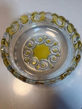 Walther Glas MCM German Handcrafted   8” Amber & Clear Glass Bowl